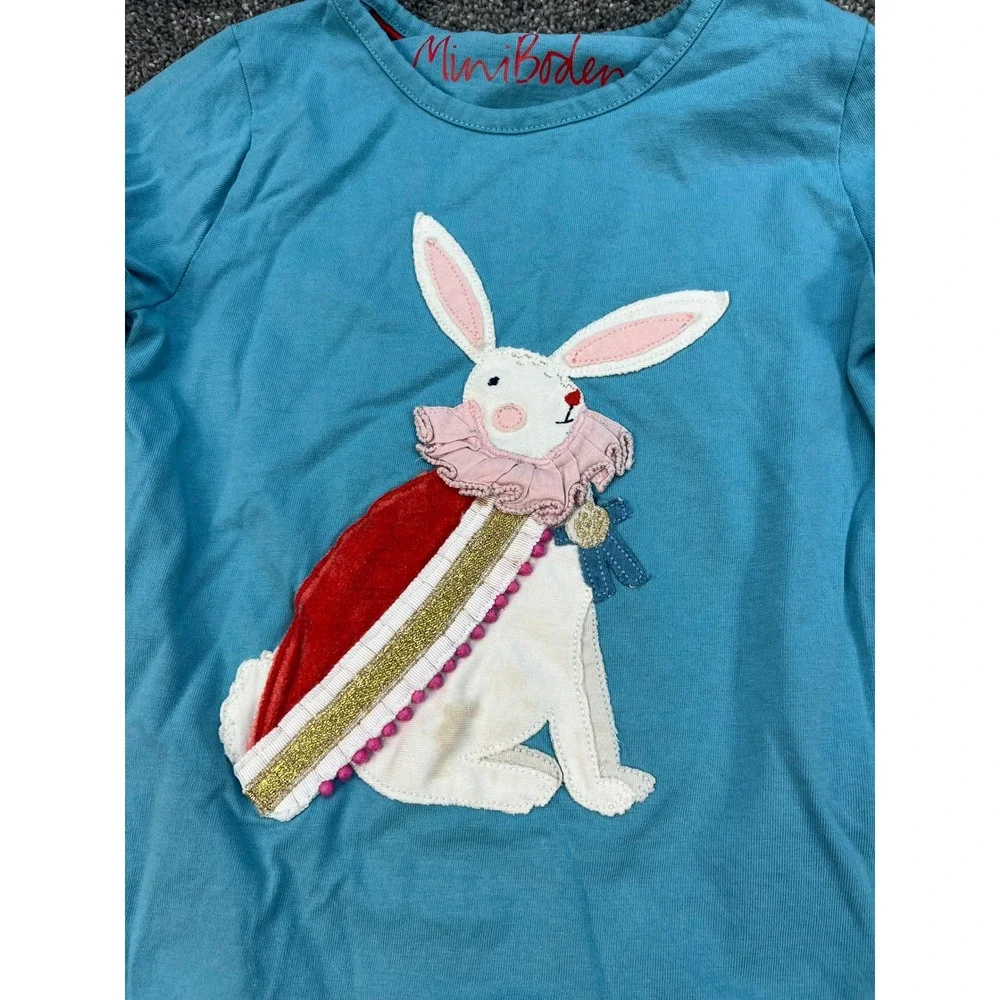 Mini Boden Bunny Graphic Tee and Retro Floral Corduroy Flare Pants Girls 3-4Y